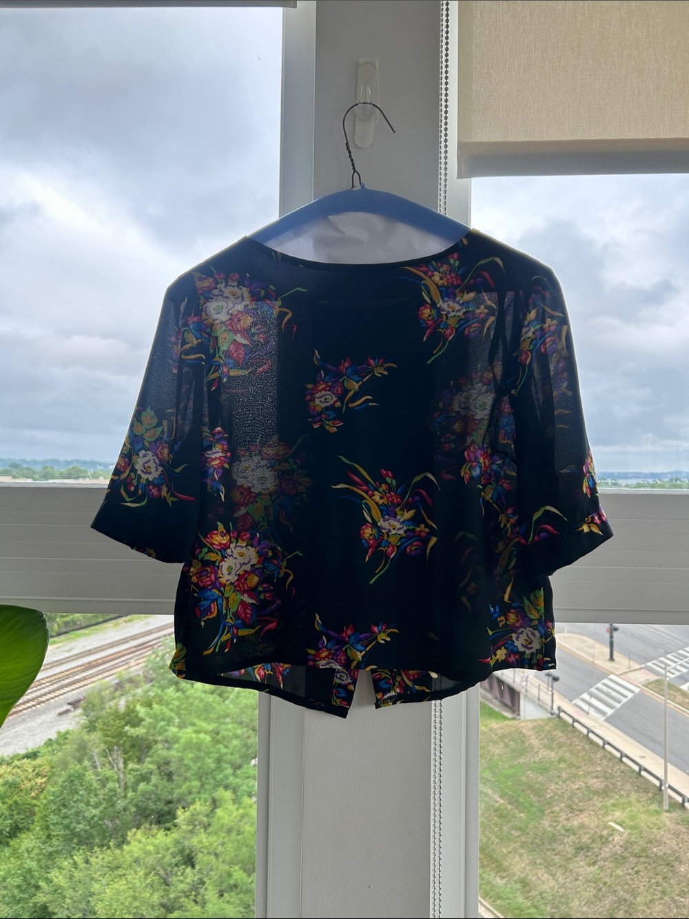 Tramp Sheer Black Floral Cropped Blouse